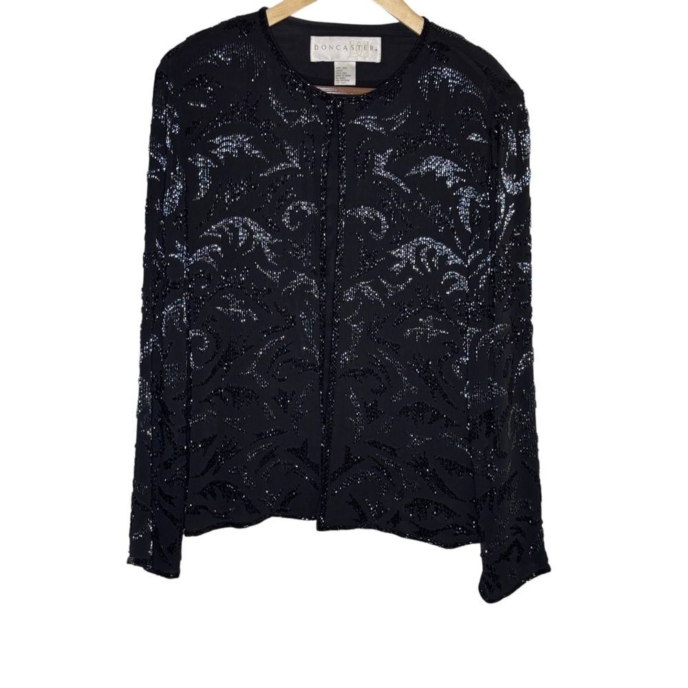 Silk Evening Jacket Cardigan Black Beaded Doncaster Women's Size 8